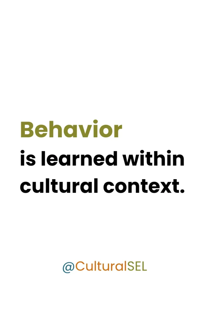 Cultural identity shapes student behavior framework showing behavior learned in cultural context SEL