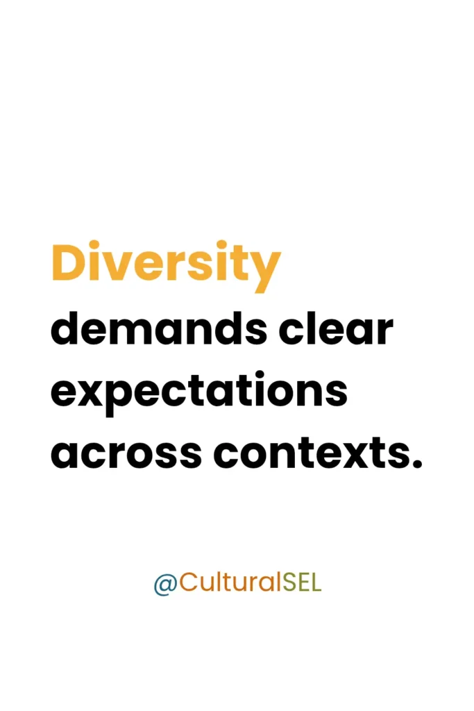 Quote highlighting that diversity requires clear expectations across classroom and school contexts.