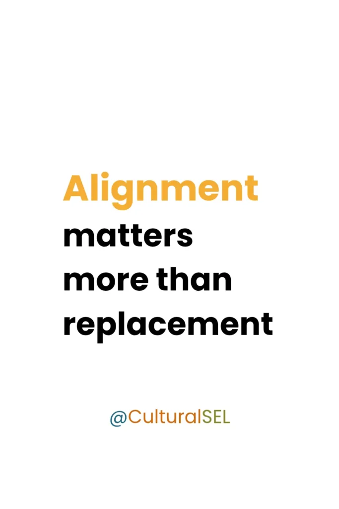 Culturally Responsive SEL message highlighting that alignment of frameworks matters more than replacing general SEL.