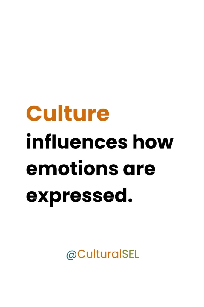 Culture and emotional intelligence in children graphic explaining how cultural norms influence emotional expression. Culturally Responsive Social Emotional Learning (SEL)