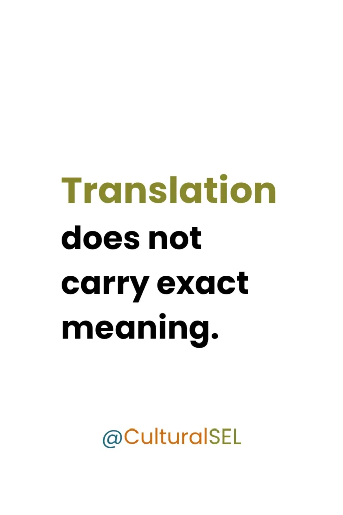 Translation does not carry exact emotional meaning across languages. Words for feelings can shift depending on culture and context. Culturally Responsive Social Emotional Learning (SEL)