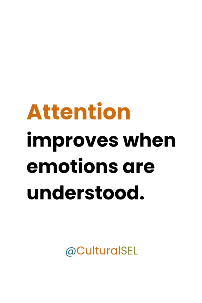 Self-awareness in social emotional learning showing how understanding emotions supports attention and engagement. Culturally Responsive Social Emotional Learning
